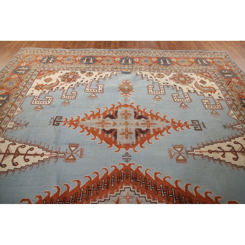 Light Blue Heriz Serapi Oriental Large Area Rug Wool Carpet - 11'3" x 17'10"