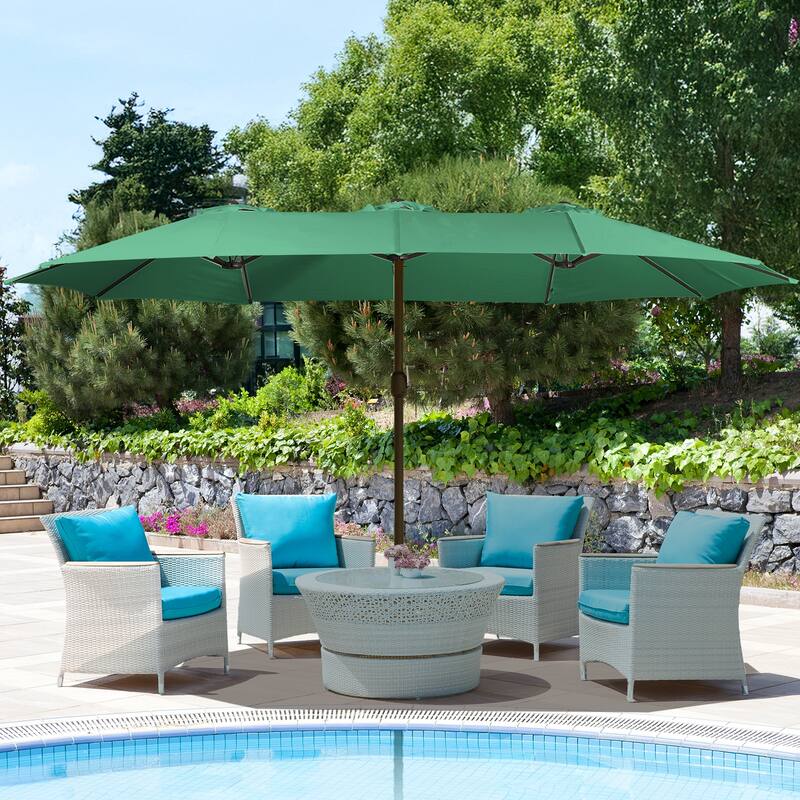 Aoodor 15ft Outdoor Double Sided Market Patio Umbrella with Base Stand - Green
