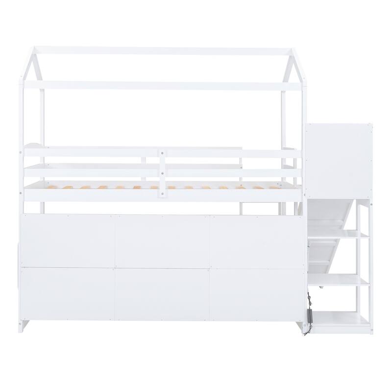 Merax Twin Size Wood House Loft bed with Slide