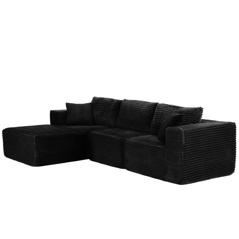 Dovelina Convertible Plush Corduroy Foam-Filled Sleeper Sofa Chaise for Living Room