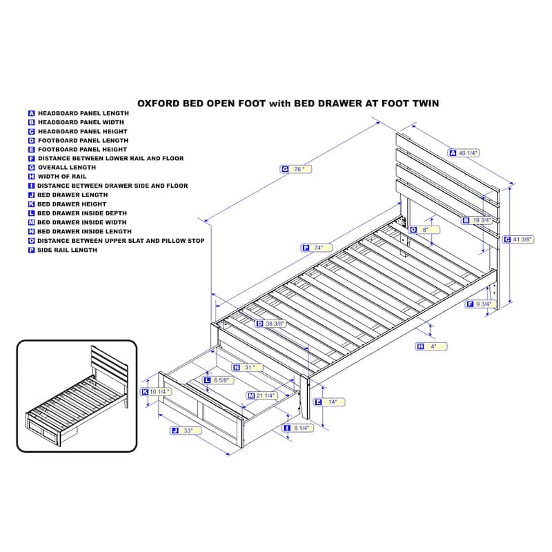 Twin Bed with Drawer & USB Charger - Modern Design, Slat Kit, No Foundation Needed