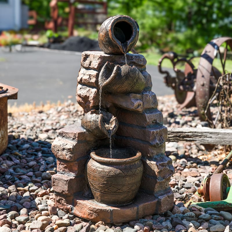 Sunnydaze Crumbling Bricks Solar Water Fountain - 27"