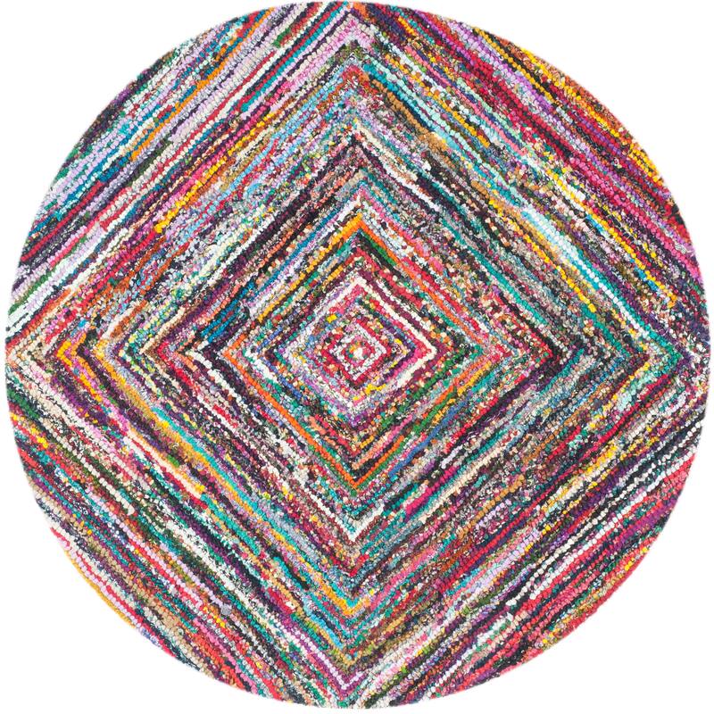 SAFAVIEH Handmade Nantucket Rick Contemporary Cotton Rug - 6' Round - Multi