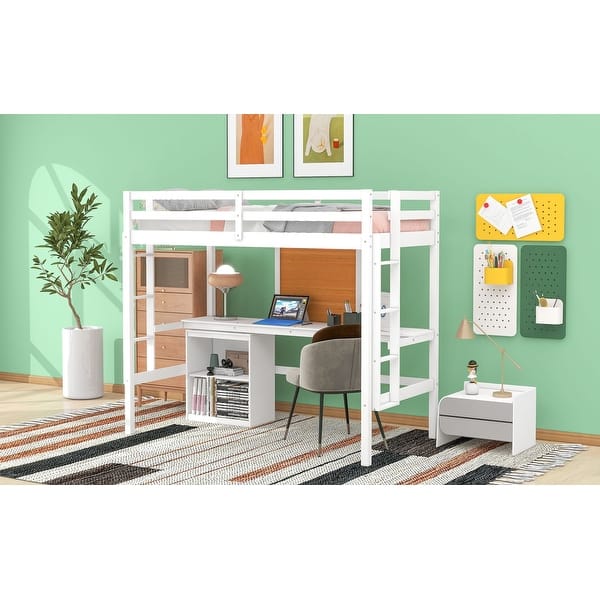 slide 2 of 27, Twin Loft Bed with Desk, Writing Board & Drawers - Ideal for Kids