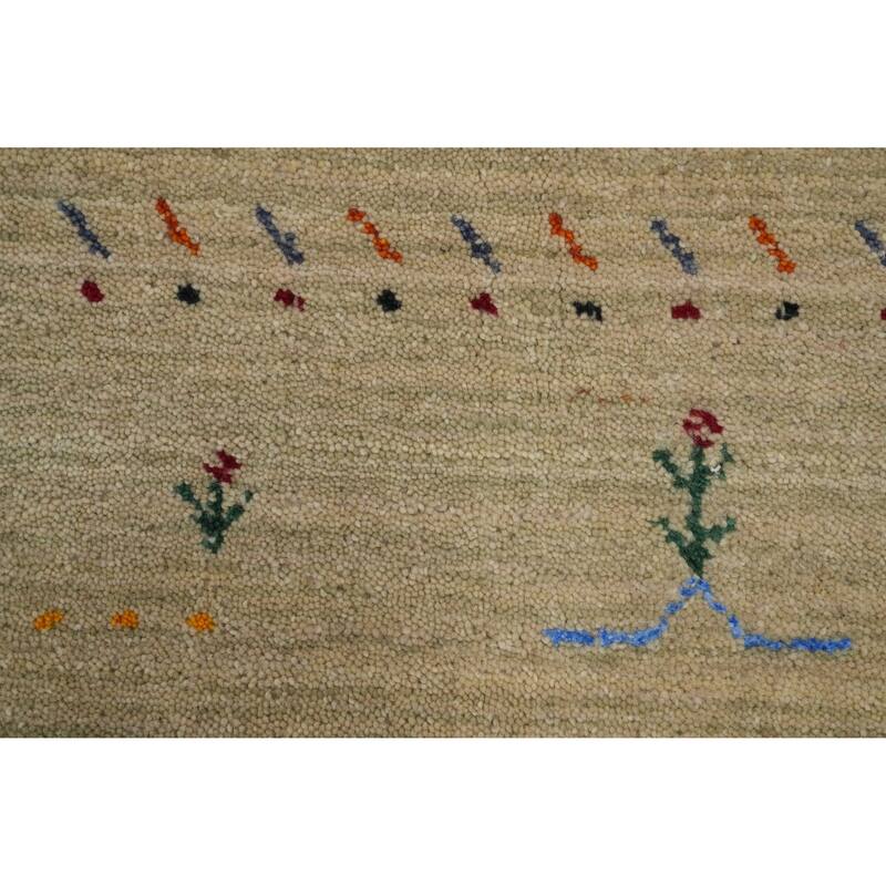 Hand Knotted Oriental 100% Wool Carpet Tribal Animal Pictorial Beige & Ivories Gabbeh Area Rug - 11' 8'' X 4' 11''