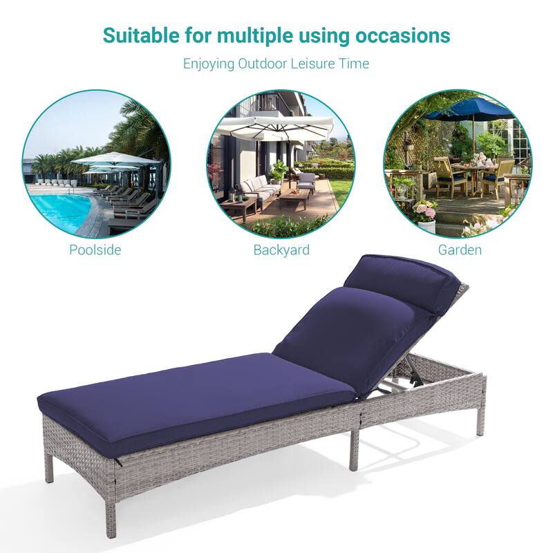 BONOSUKI 2Pcs Outdoor Lounge Chaise Rattan Chair Weather-Resistant