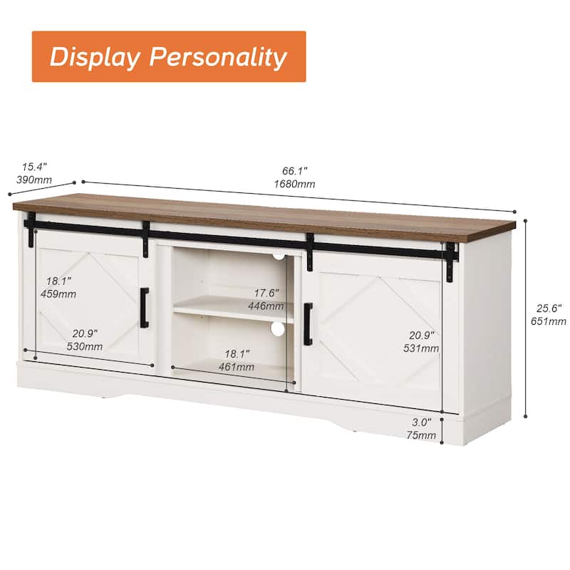 Farmhouse TV Stand Modern Sliding Barn Door Entertainment Center
