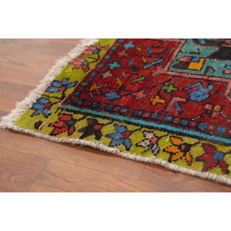 Hand Knotted Oriental 100% Wool Carpet Traditional Geometric Red Heriz Runner Rug - 10' 0'' X 2' 5''