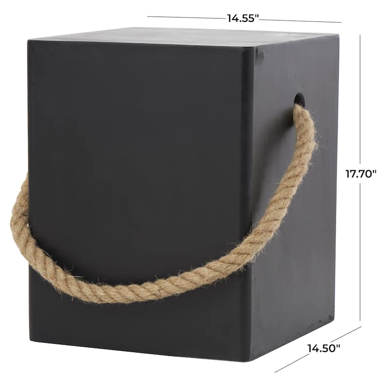 Magnesium Oxide Lightweight Outdoor Accent Table with Rope Handle - Black or White - Roche River Decor