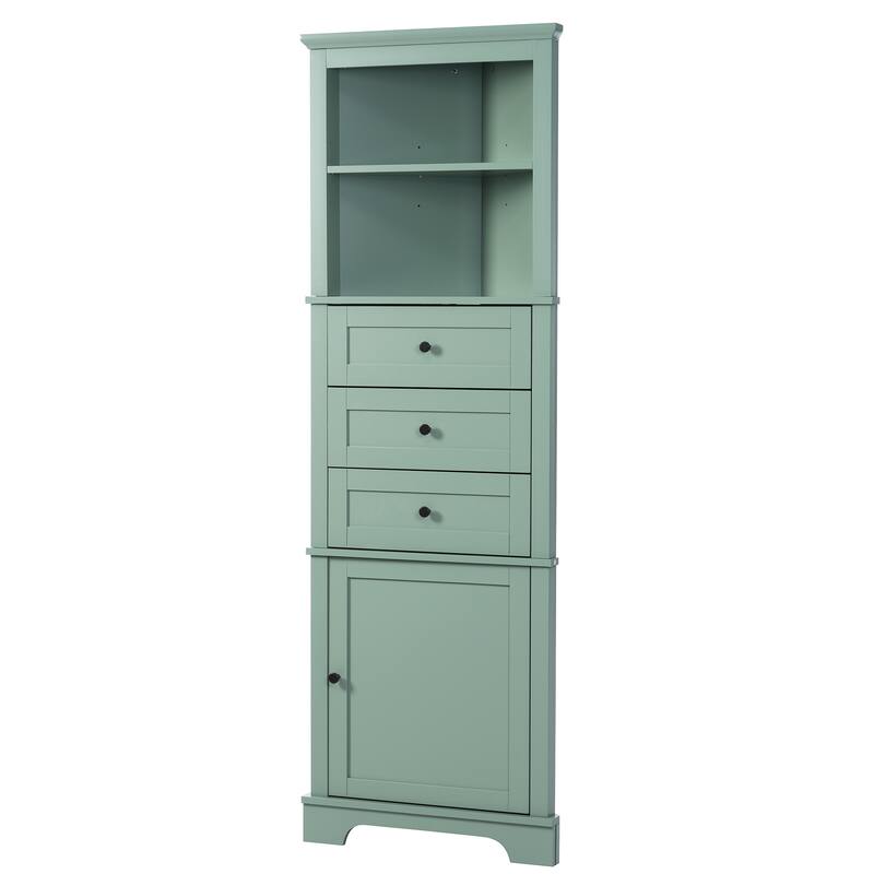 Corner Tall Bathroom Cabinet, Freestanding Kitchen Pantry Cabinet, Triangle Storage Cabinet with 3 Drawers & Adjustable Shelves
