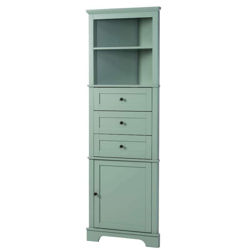 Triangle Tall Cabinet with 3 Drawers and Adjustable Shelves Corner lockers with Painted Finish for Bathroom