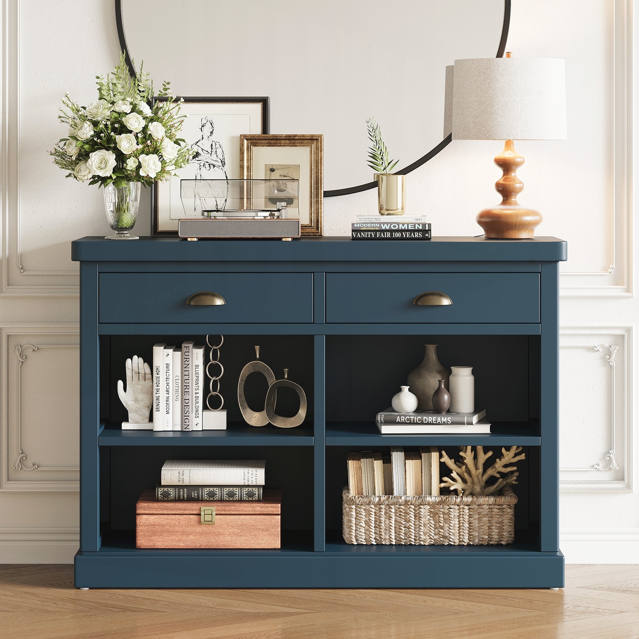 Console Table with 2 Drawers and Open Storage Shelves, Entryway Table for Living Room, Hallway and Dining Room