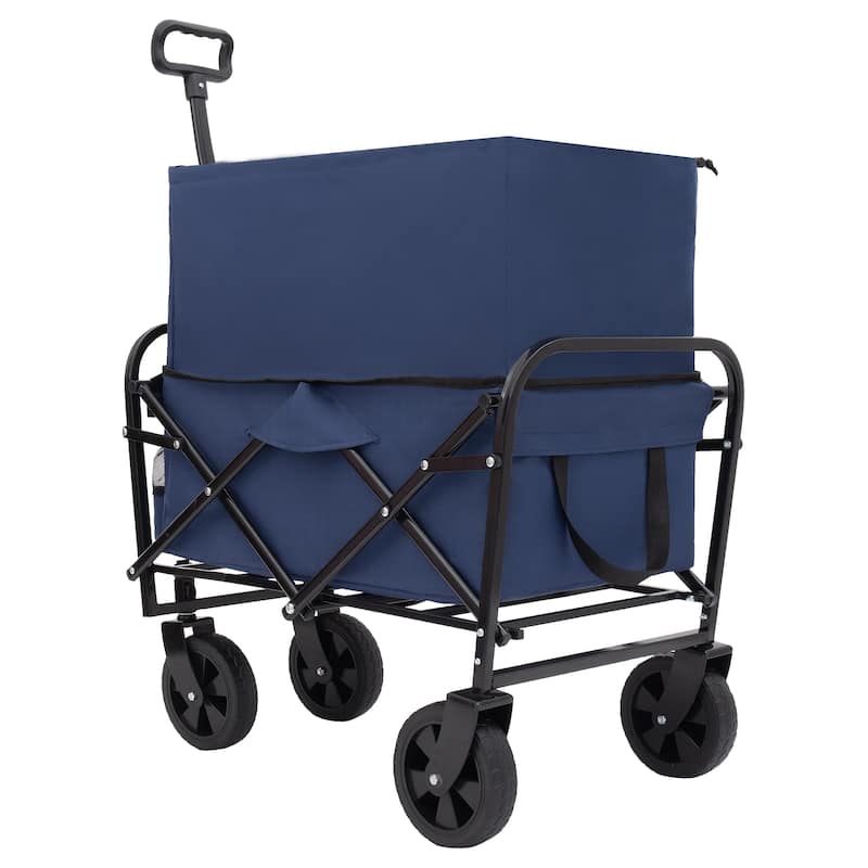 Heavy-Duty Collapsible Utility Wagon - 225lb Capacity with Extension Feature, Dark Blue
