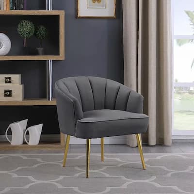 Morden Fort Glam Velvet Barrel Carter Chair with Golden Legs