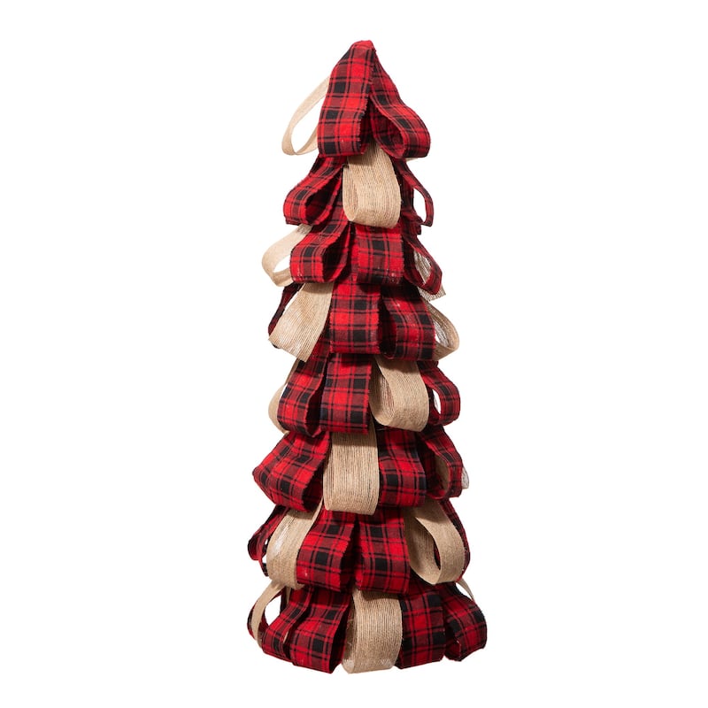 Glitzhome 17"H Christmas Plaid Fabric Tabletop Tree