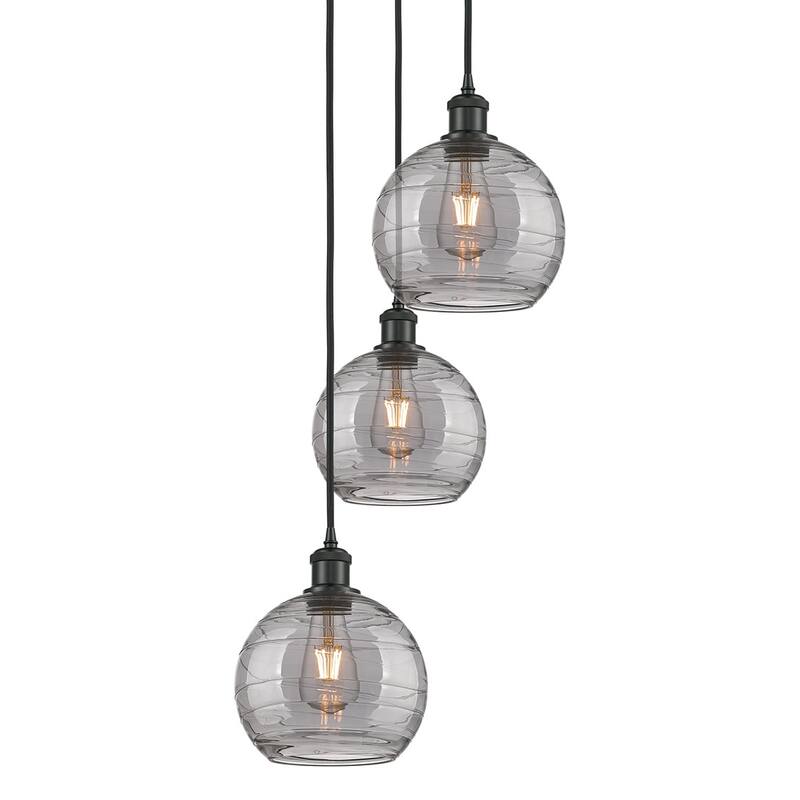 Innovations Lighting 113B-3P 30 15 Athens Deco Swirl Pendant Athens - Matte Black / Light Smoke Deco Swirl