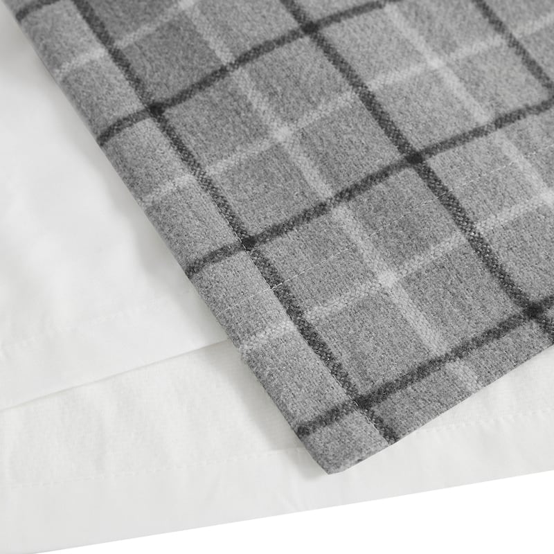 Madison Park Anaheim Plaid Faux Leather Tab Top Single Curtain Panel with Fleece Lining