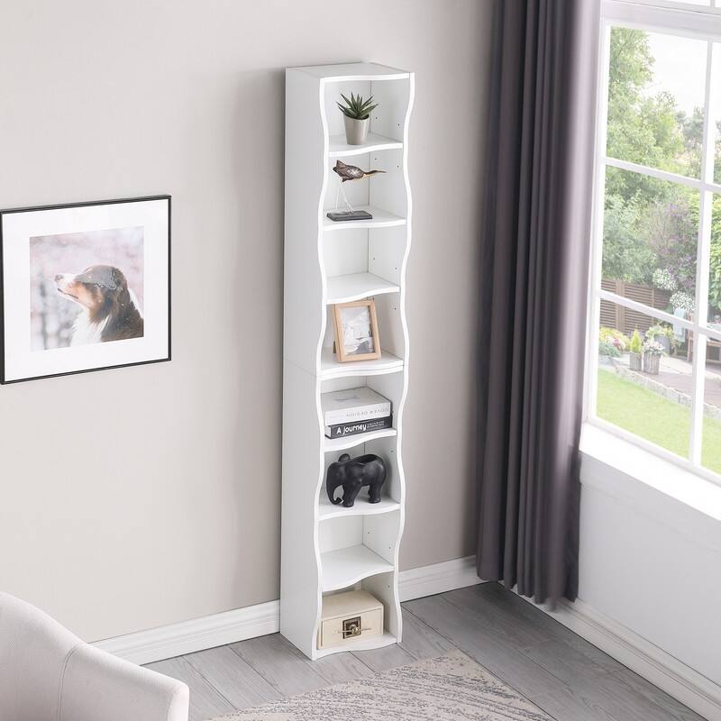 Wavy Border 8-Tier Adjustle Shelf - Modular Ultra-Thin Bookcase for Home Office & Display