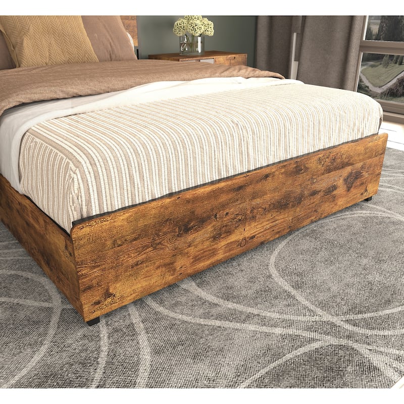 King Size Bed Frame with 4 Drawers, 2-Tier Storage Headboard with Charging Station, LED Lights, Metal Slat Support, Noise Free