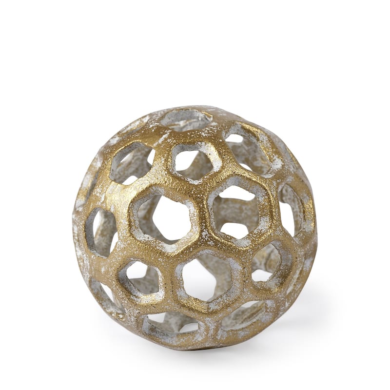 HomeRoots 3" Gold Metal Decorative Orb Tabletop Sculpture - 3" W x 3" D x 3" H