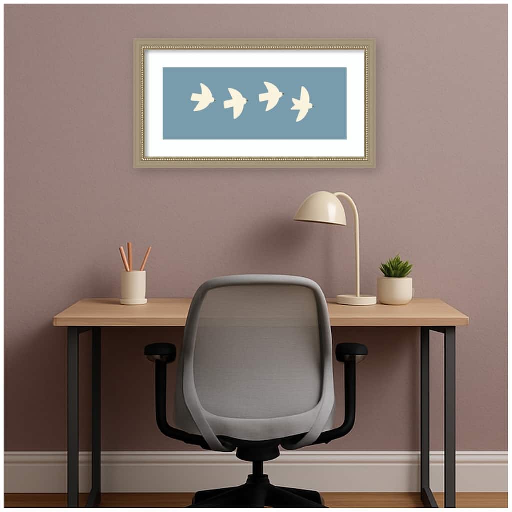 Kate and Laurel Minimalist Birds Panel Blue by Laura Moss Framed Wall Art Print