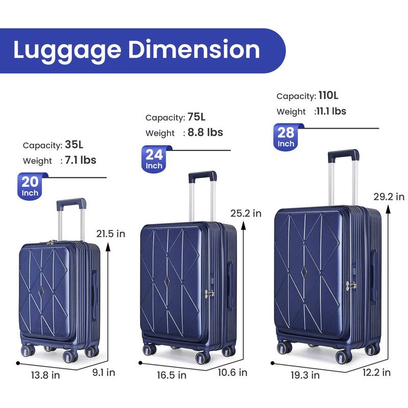 Luggage Sets 3 Piece(20/24/28), Expandable Carry On Luggage with TSA Lock, Hard Shell Suitcase w/ Front Pocket & Spinner Wheels