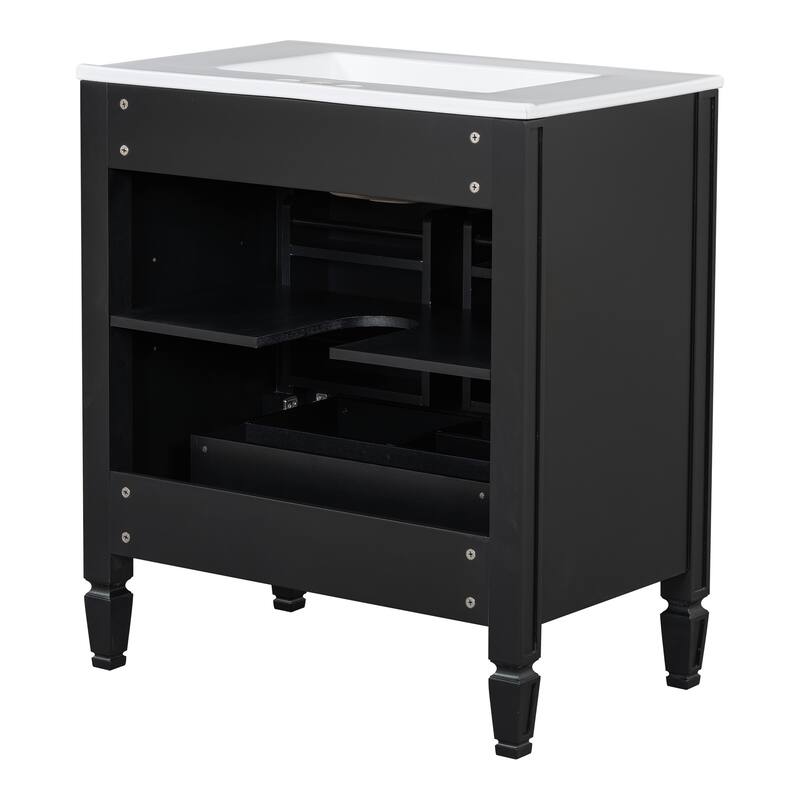 30" Farmhouse Bathroom Vanity with Sink Combo, Bathroom Storage Cabinet with 2 Soft-Closing Wood Barn Doors and Built-in Shelves