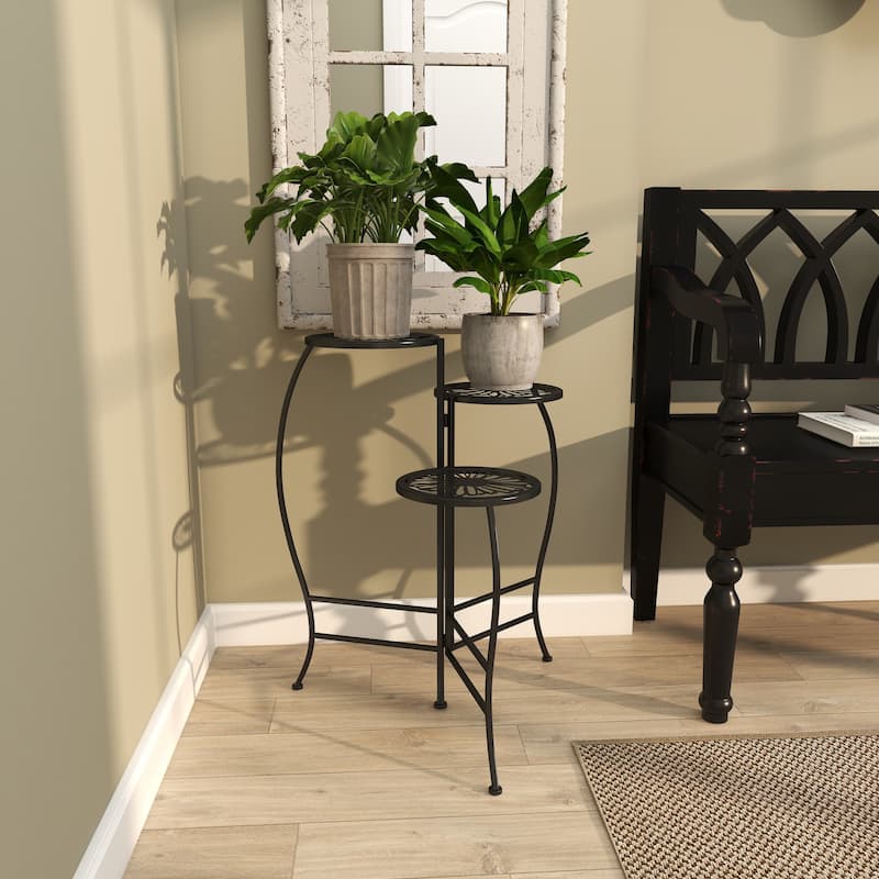 White or Black Metal Indoor Outdoor 3 Tier Floral Plantstand
