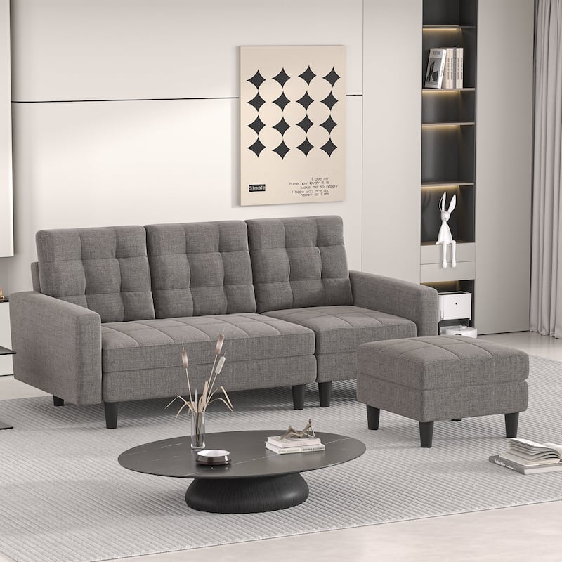 Javlergo Convertible Sectional Sofa, L Shaped Couch with Linen Fabric, Reversible 3-Seater Lounge Couch for Living Room - Grey