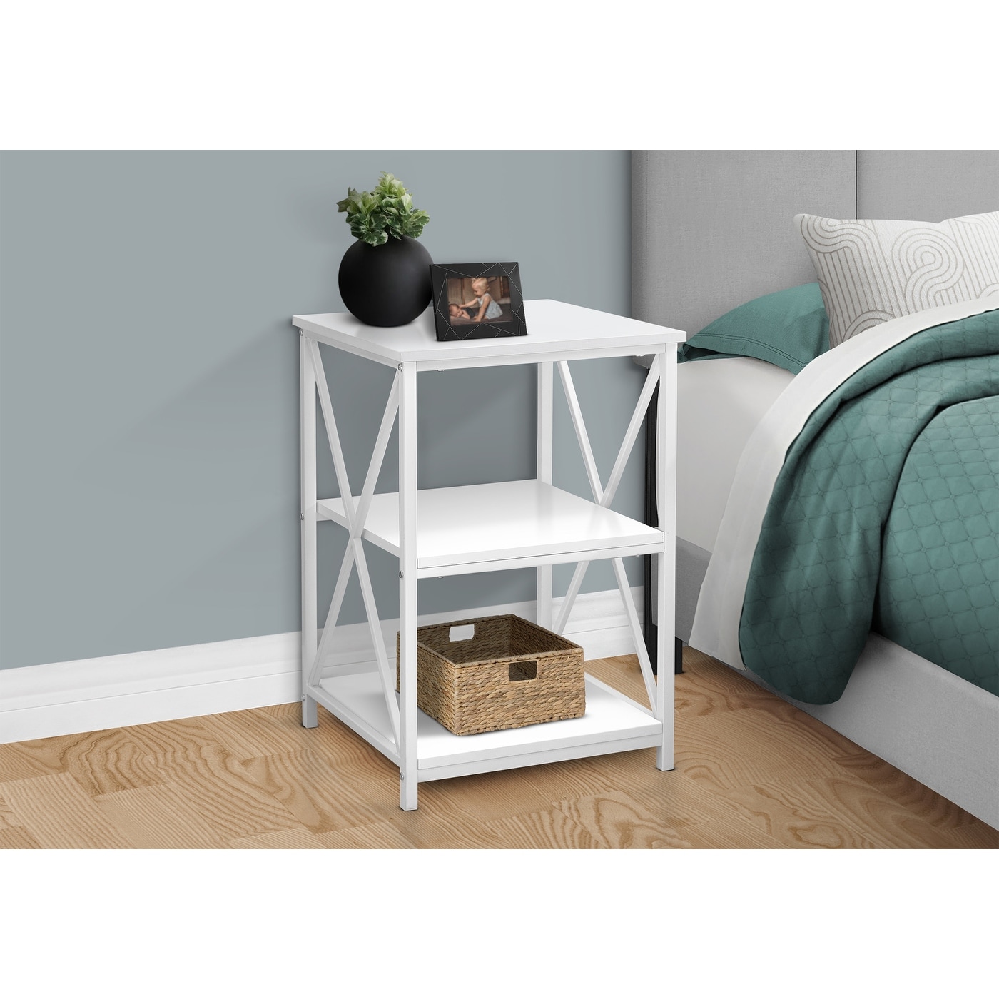 Accent Table Nightstand With Lamp Space Marble Look Top Modern Design