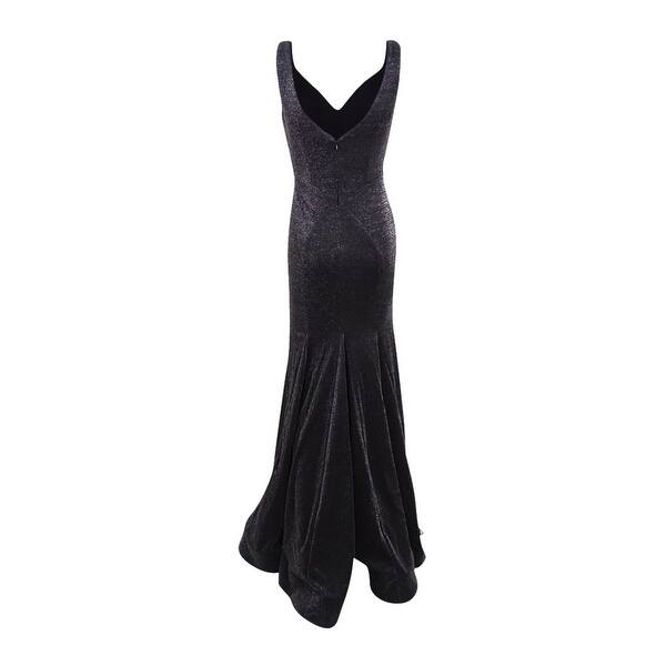 slim fit dress slacks XSCAPE Navy/Silver Beaded Formal Gown