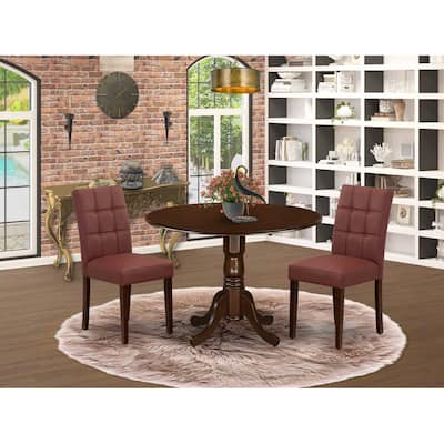 Round Dining Table Set with 2 Chairs - Mahogany Finish, Mid Century Modern Design