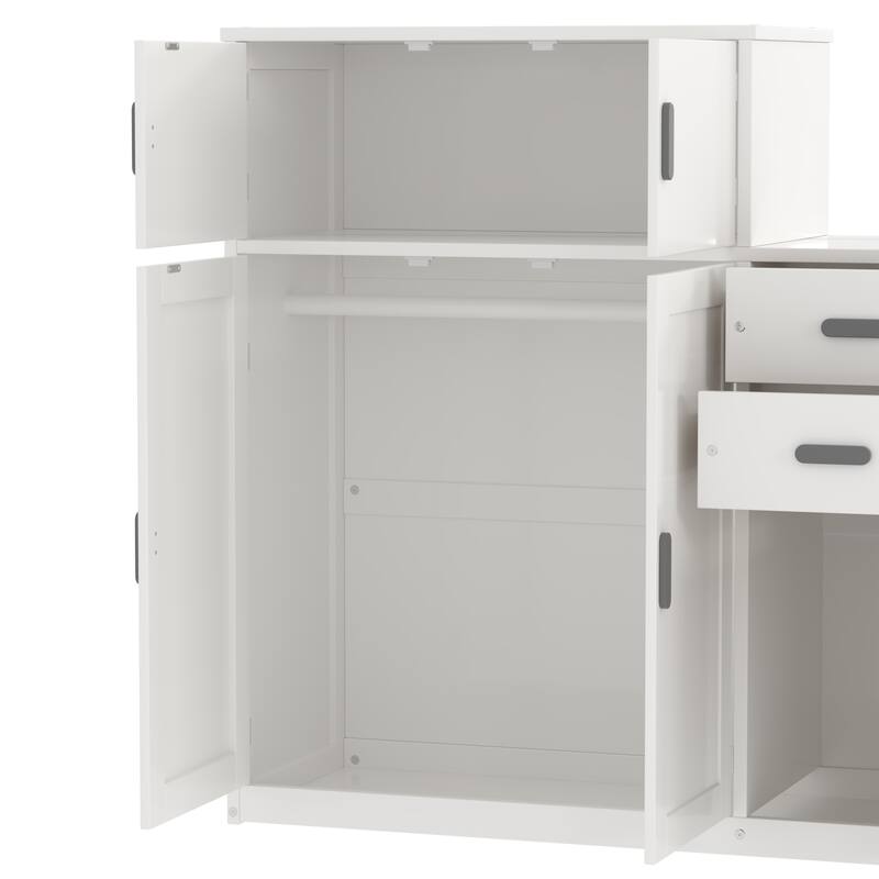 Twin Size Platform Bed with Bookshelf, Movable Wardrobe, Storage Cabinet, Drawer and Pull-out Trundle Bed, Wood Daybed Frame