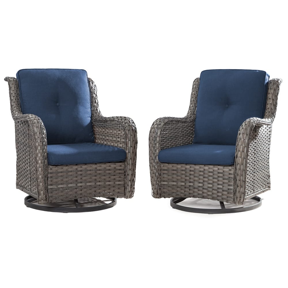 Cozywor Brown Wicker Patio Swivel Rocking Chair (Set of 2)