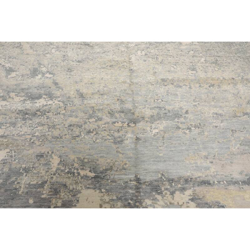 9'x11'11" Ivory Modern Tibetan Wool and Silk Hand Knotted Oriental Rug - 9' x 11' 11''