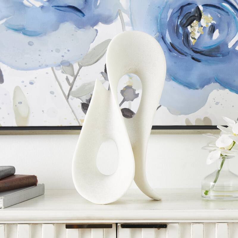 Polystone Abstract Wavy Shaped Decorative Sculpture with Cutouts and Speckled Texturing - White - Roche River Decor