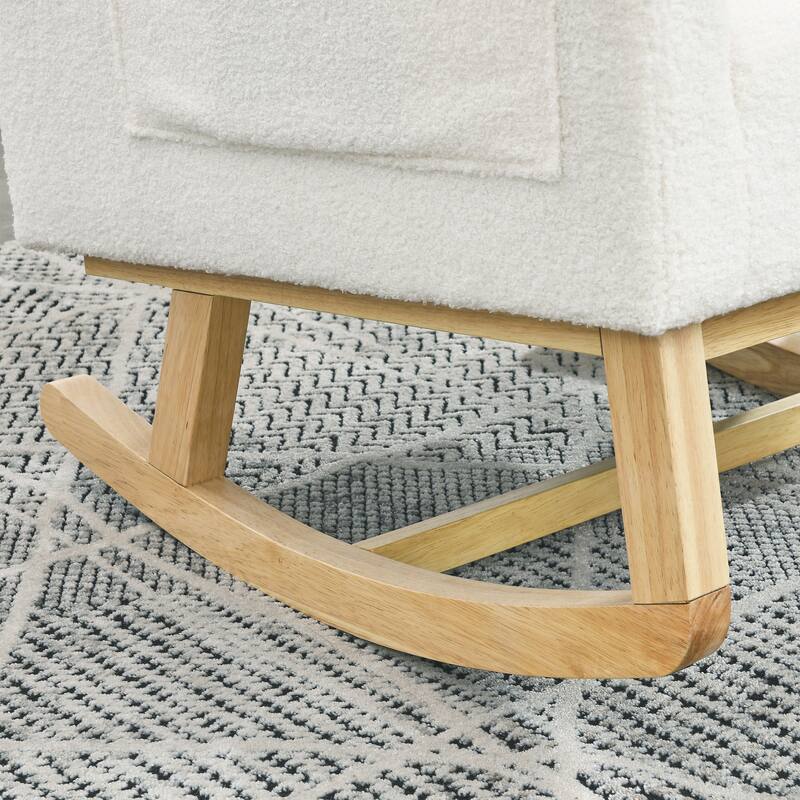 High Back Rocker Accent Chair with Wood Base, One Lumbar Pillow and Two Side Pockets