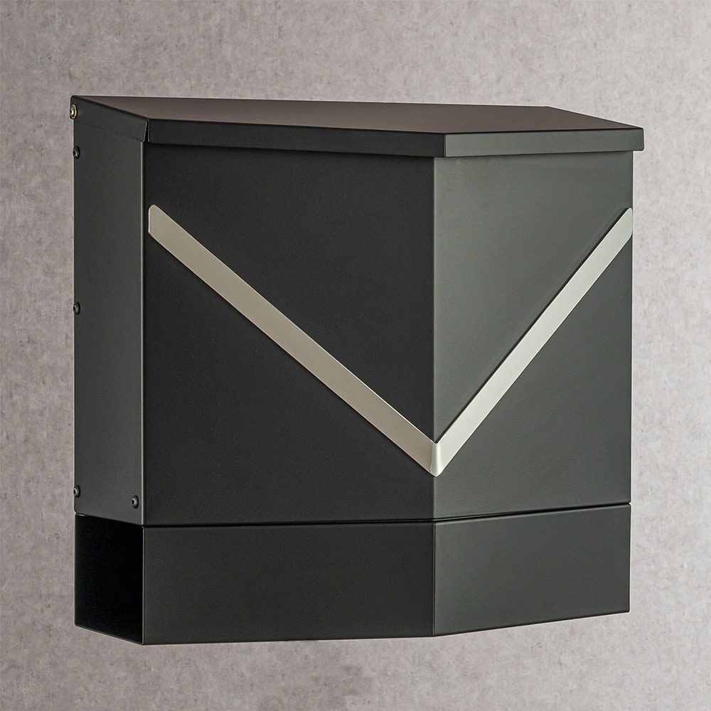 CraftHome Modern Outdoor Metal Secure Locking Black Wall-Mount Mailbox With Stainless Steel V-Shape Futuristic Design For Home