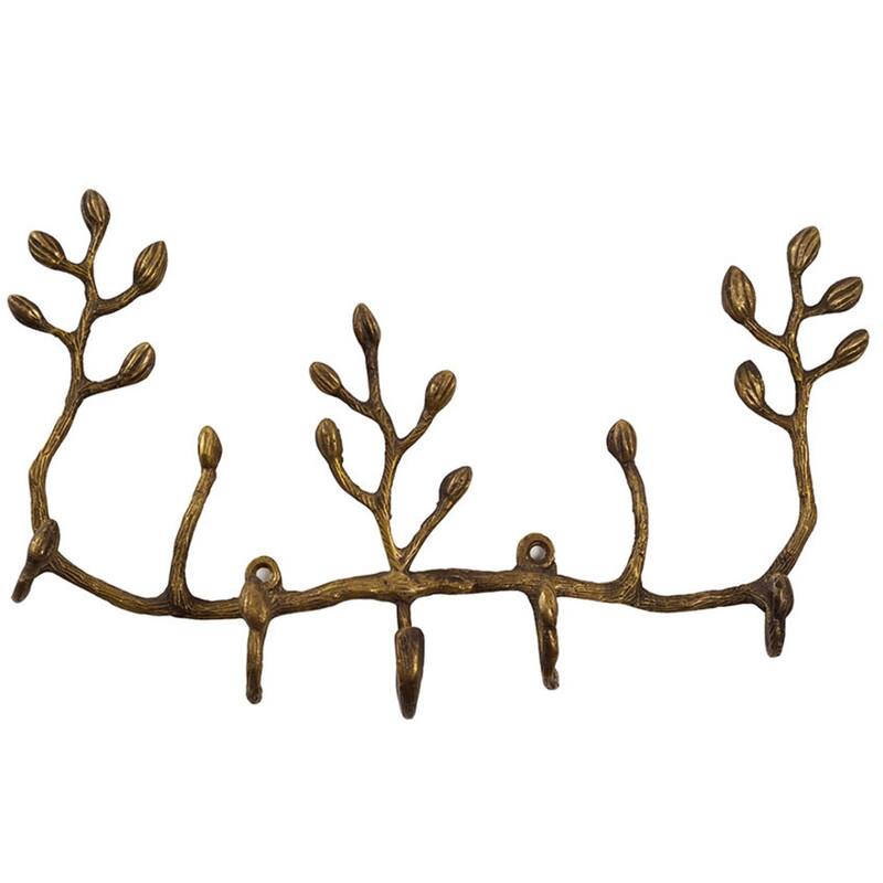 Antique Brass Key Hook with Twig Motif Wall Mounted Decorative Organizer for Keys - 9.5" (W) x 5.75" (H)