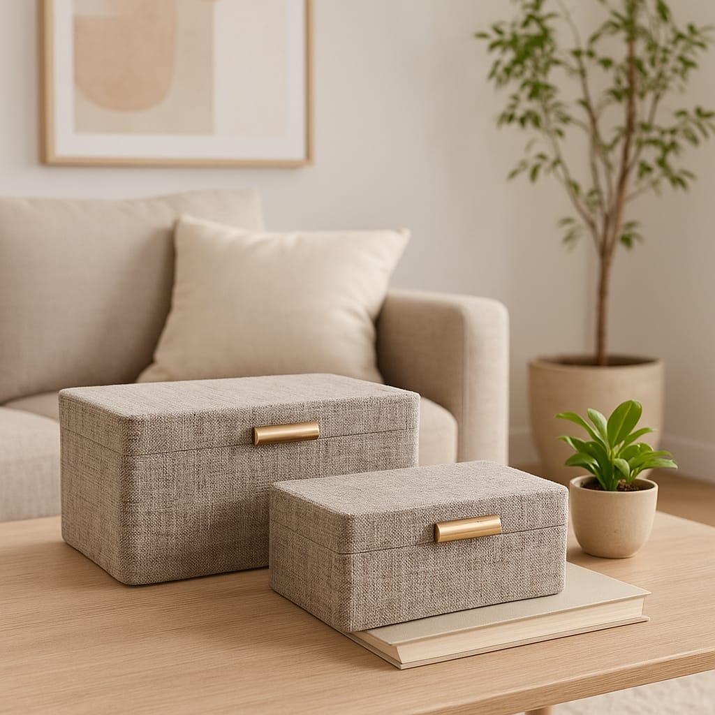 Fabric Organizer Box with Lid Modern (Set of 2) - 9" Brown - 9" x 7" x 4"