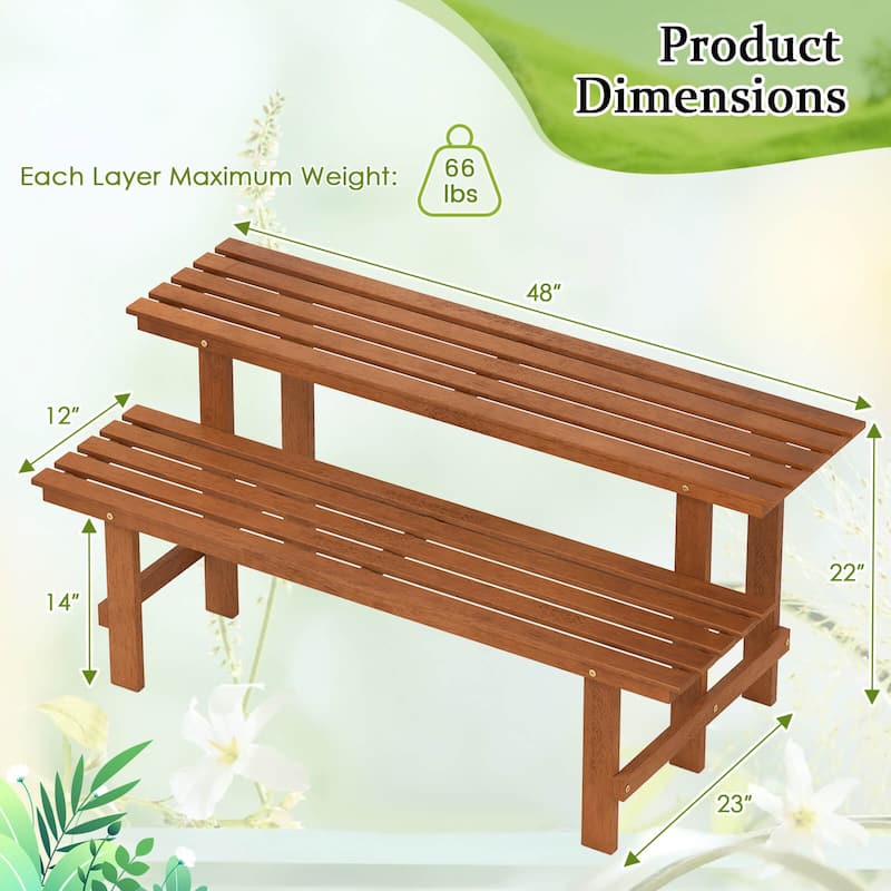 2 Tier Wood Plant Stand Ladder Plant Shelf for Multiple Potted Plants