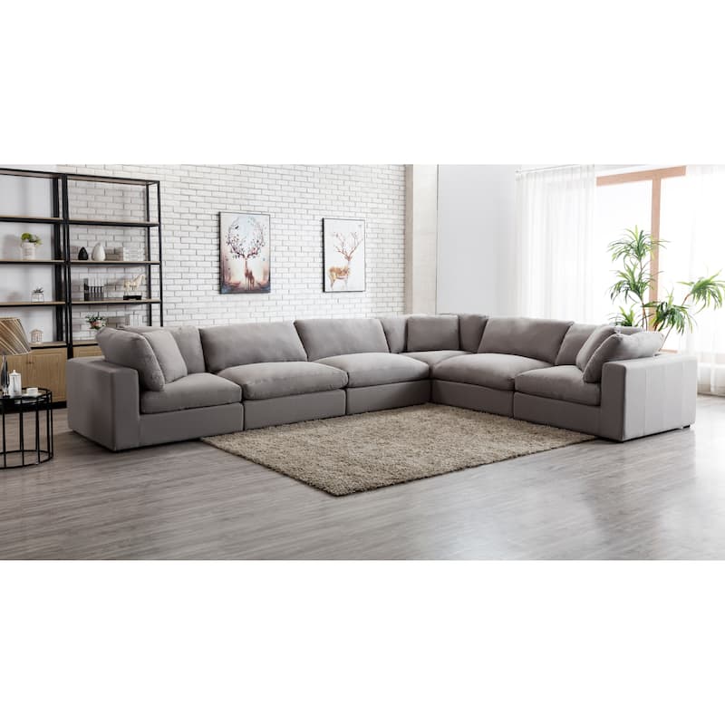 Roundhill Furniture Rivas Contemporary Feather Fill 6-Piece Modular Sectional Sofa - Grey