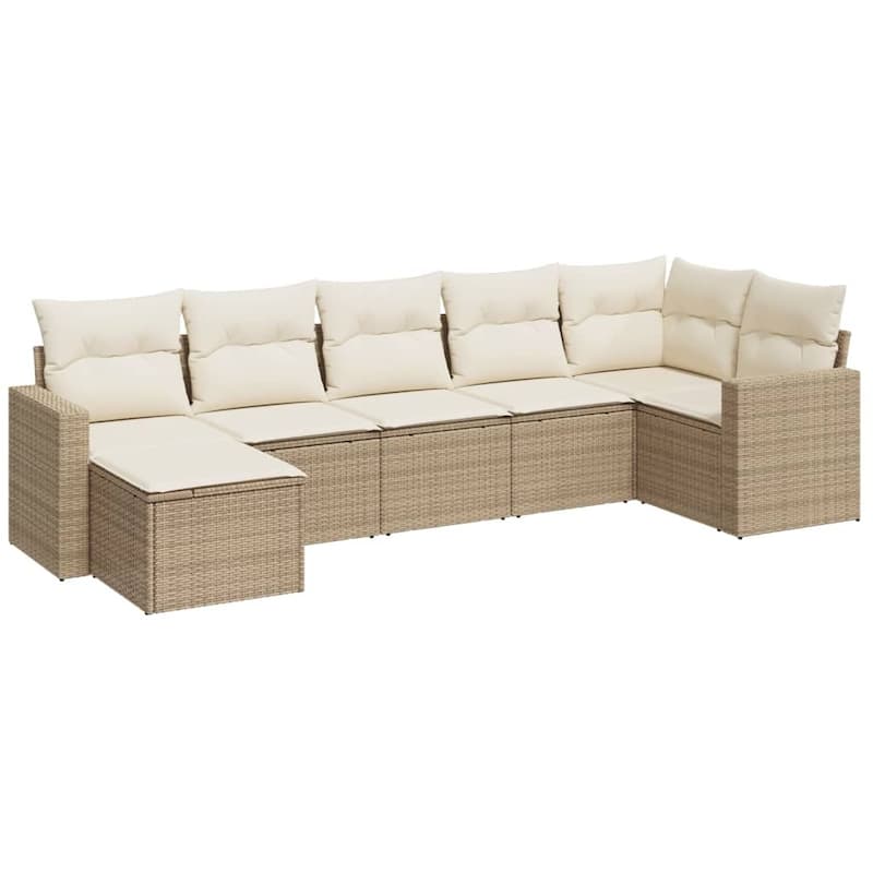 vidaXL Garden Sofa Set Beige PE Rattan, Polyester, Powder-Coated Steel - 21.7 x 21.7 x 14.6