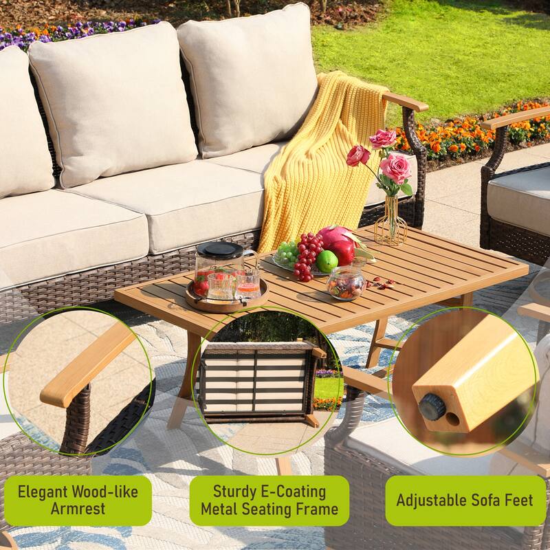 6/9-piece Patio Rattan Wicker Patio Furniture Set Swivel Rocking Chair Conversation Set