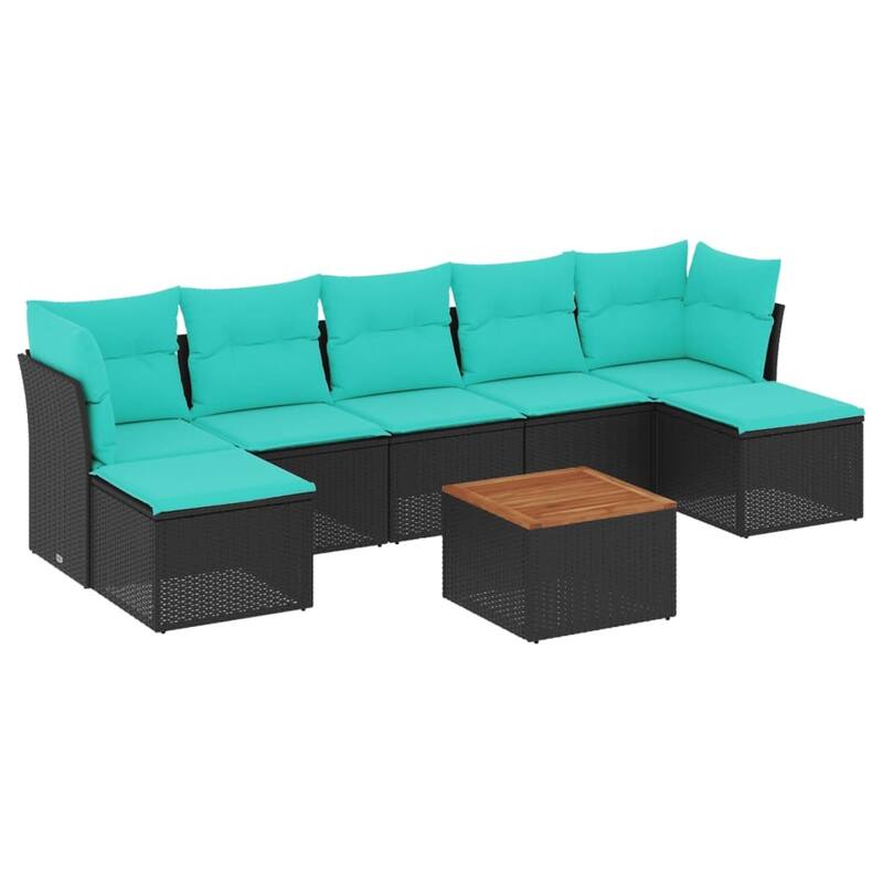 vidaXL 8 Piece Patio Sofa Set with Cushions Black Poly Rattan - 24.4 x 24.4 x 27.2