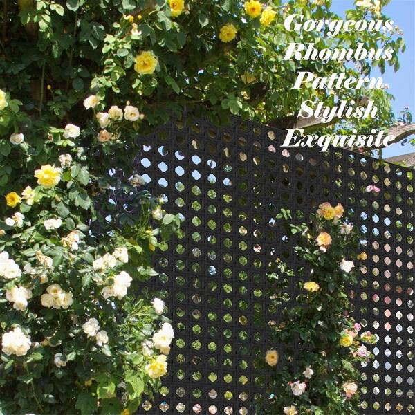 70 in. Steel Garden Fence Outdoor Privacy Screen Garden Screen Panels in Black for Balcony Patio Garden, Rhombus-Shaped