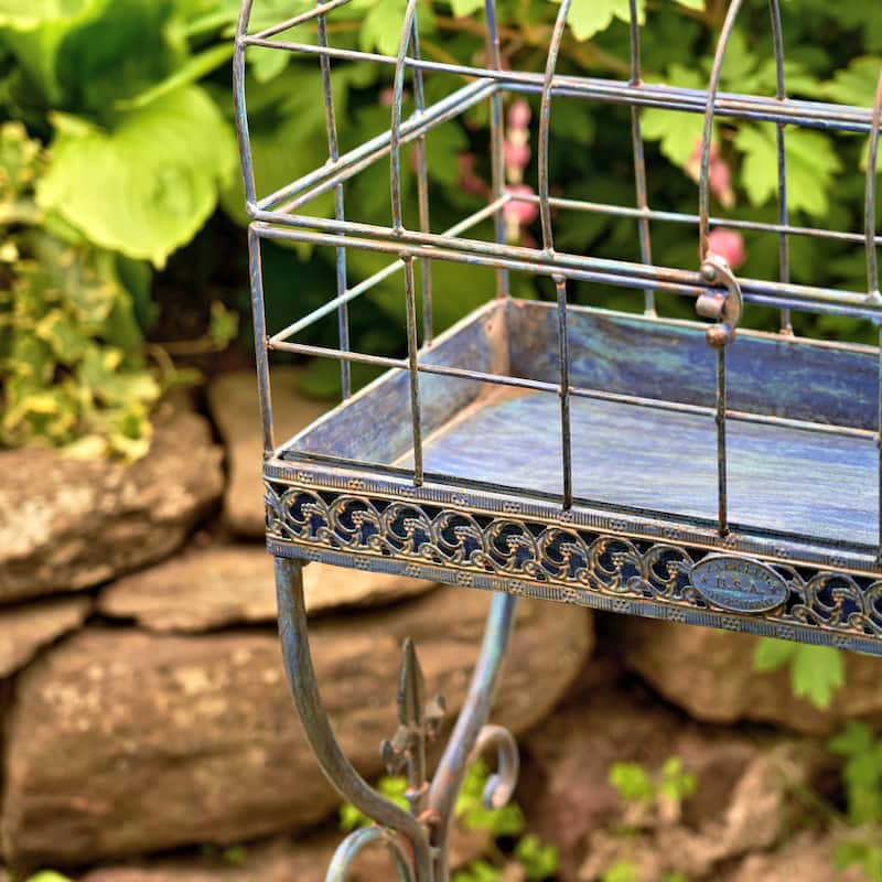 Iron Cage Plant Stand, "Paris 1968", Antique Blue