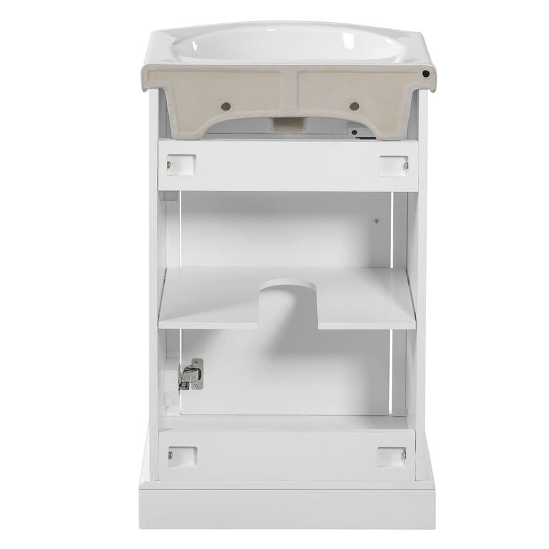 20-inch Bathroom Vanity with Ceramic Sink, Freestanding Vanity Set with Soft-Closing Door & Bulged Ceramic Basin