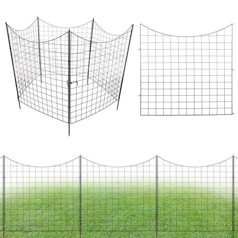 Garden Fence - 39-Inch-Tall No Dig Decorative Wire Fencing with 4 Fence Panels and 1 Locking Gate by Pure Garden (Black)