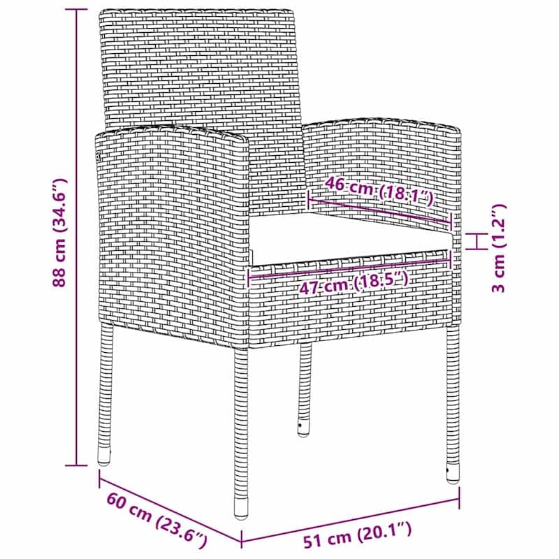 vidaXL Garden Dining Set with Cushion Black Poly Rattan